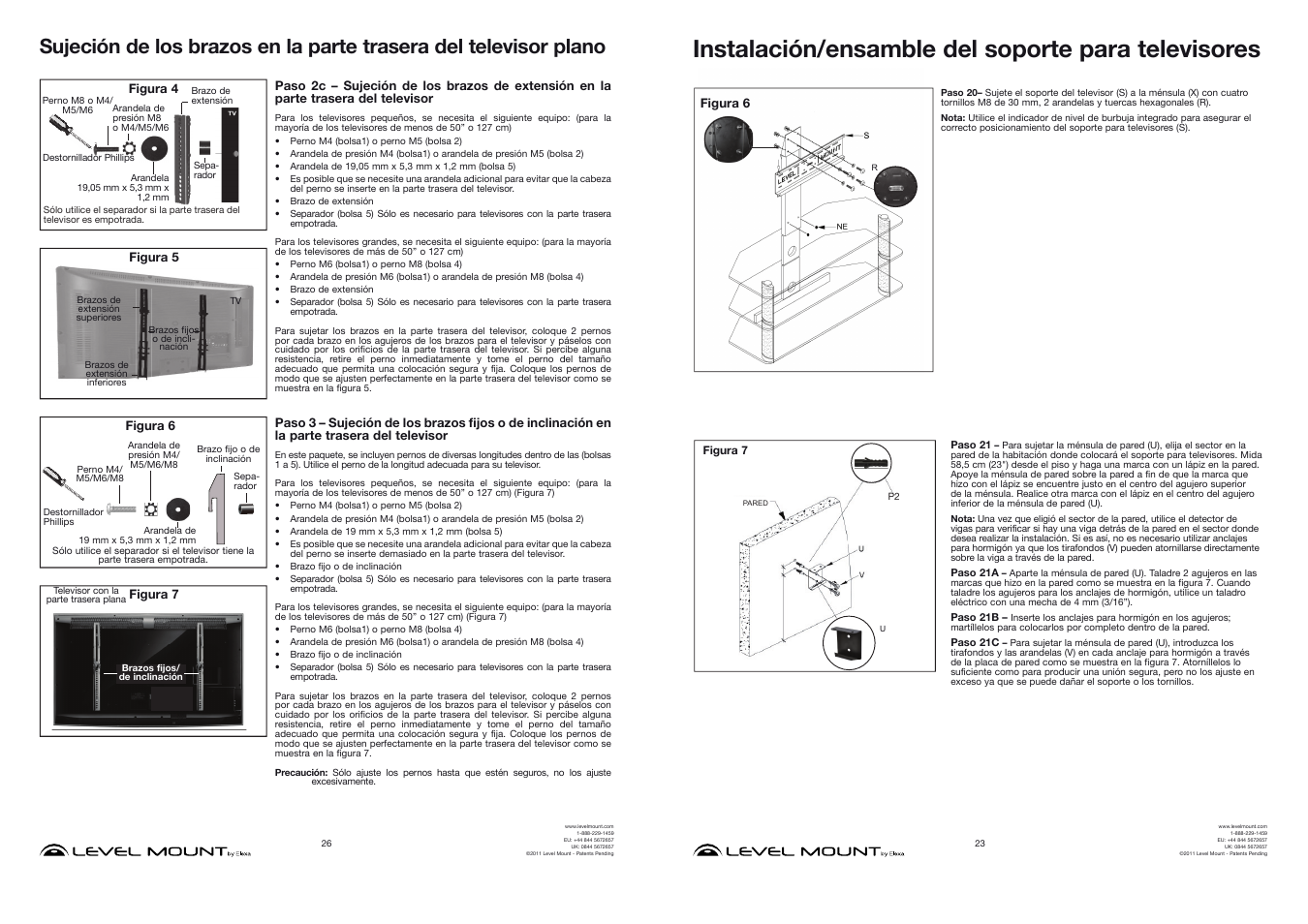 Instalación/ensamble del soporte para televisores | Level Mount ELTVS60 User Manual | Page 23 / 24