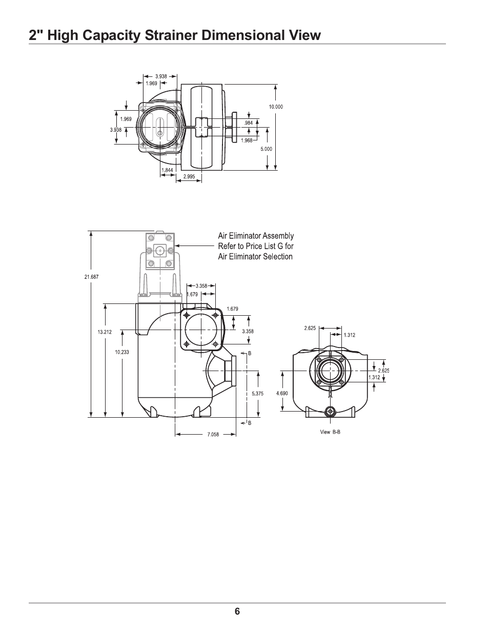 2" high capacity strainer dimensional view | Liquid Controls 2 & 3 HiCap Strainers User Manual | Page 6 / 12