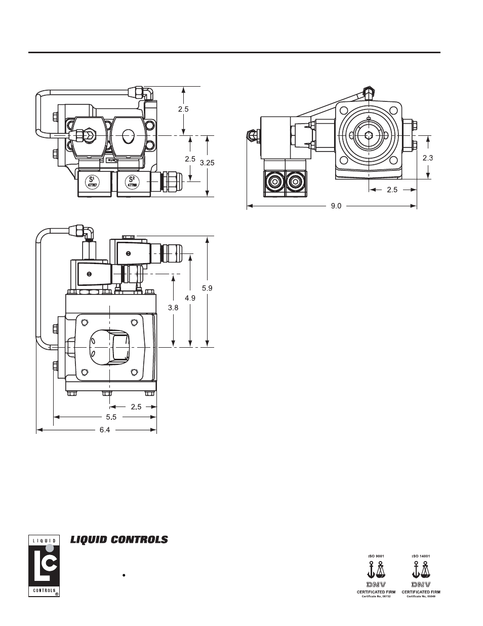 Dimensional drawing | Liquid Controls E-7 Electronic Two-Stage Preset Valve User Manual | Page 2 / 2