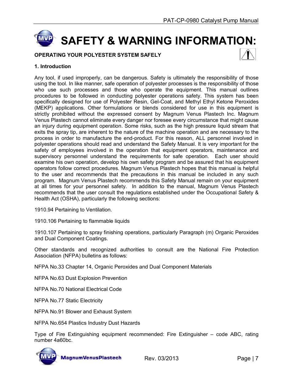 Safety & warning information | Magnum Venus Plastech PATRIOT PAT-CP-0980-S User Manual | Page 7 / 29