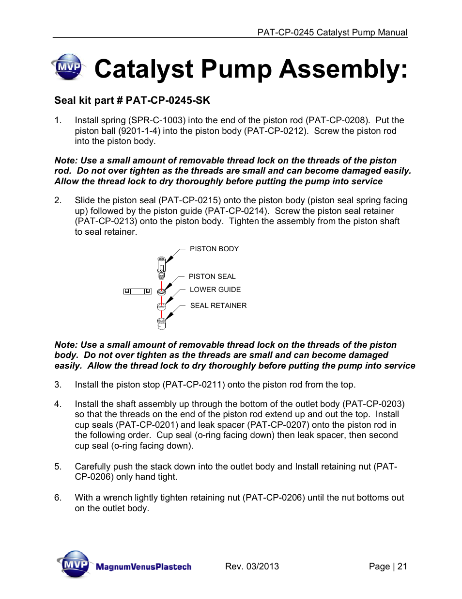 Catalyst pump assembly | Magnum Venus Plastech PATRIOT PAT-CP-0245 User Manual | Page 21 / 32