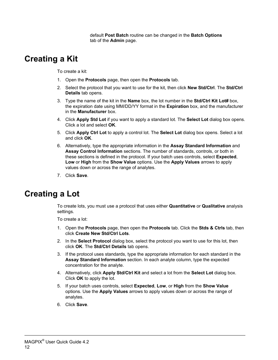 Creating a kit, Creating a lot, Creating a kit creating a lot | Luminex MAGPIX User Quick Guide User Manual | Page 17 / 29