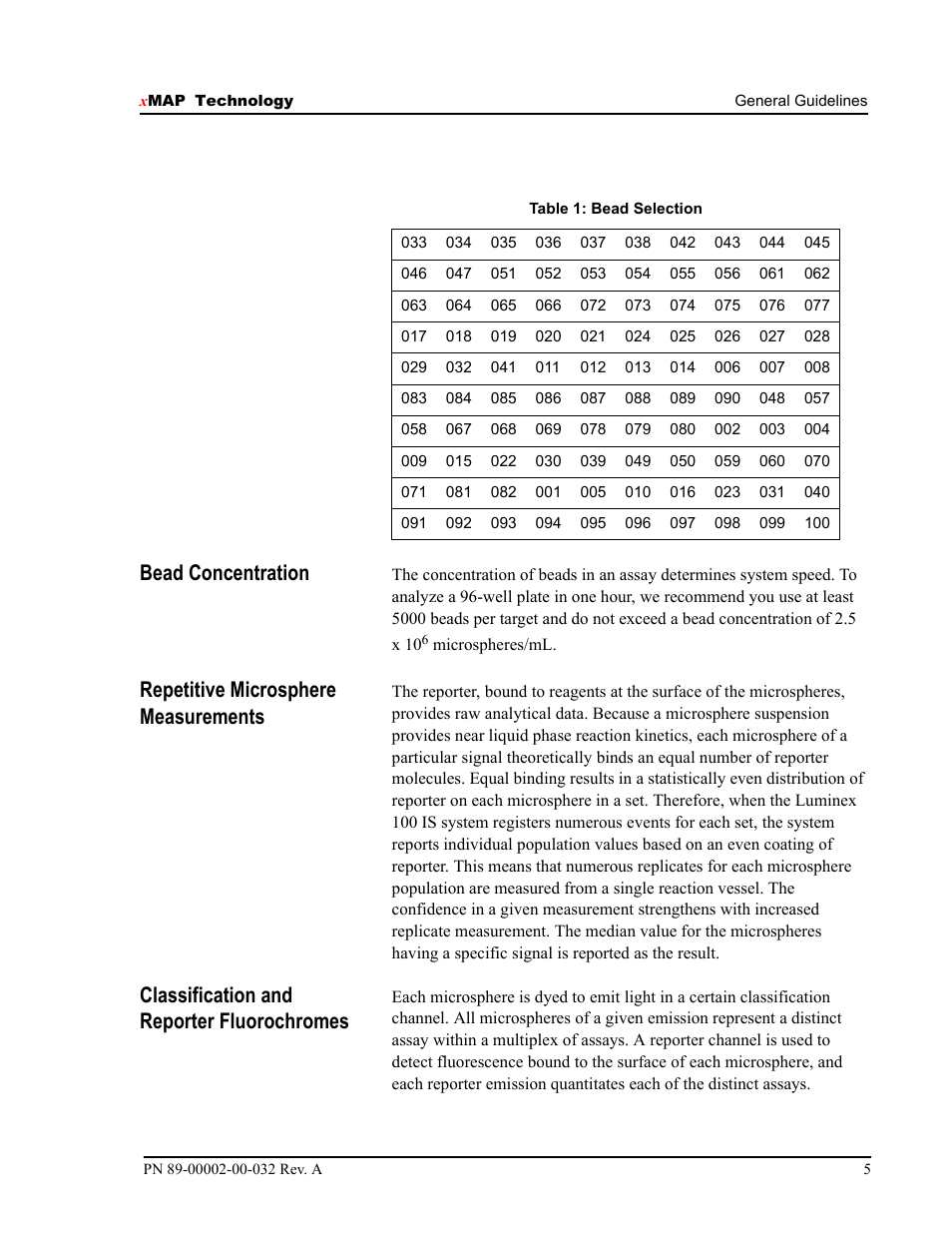 Bead concentration, Repetitive microsphere measurements, Classification and reporter fluorochromes | Luminex 100 IS Version 2.2 User Manual | Page 11 / 96