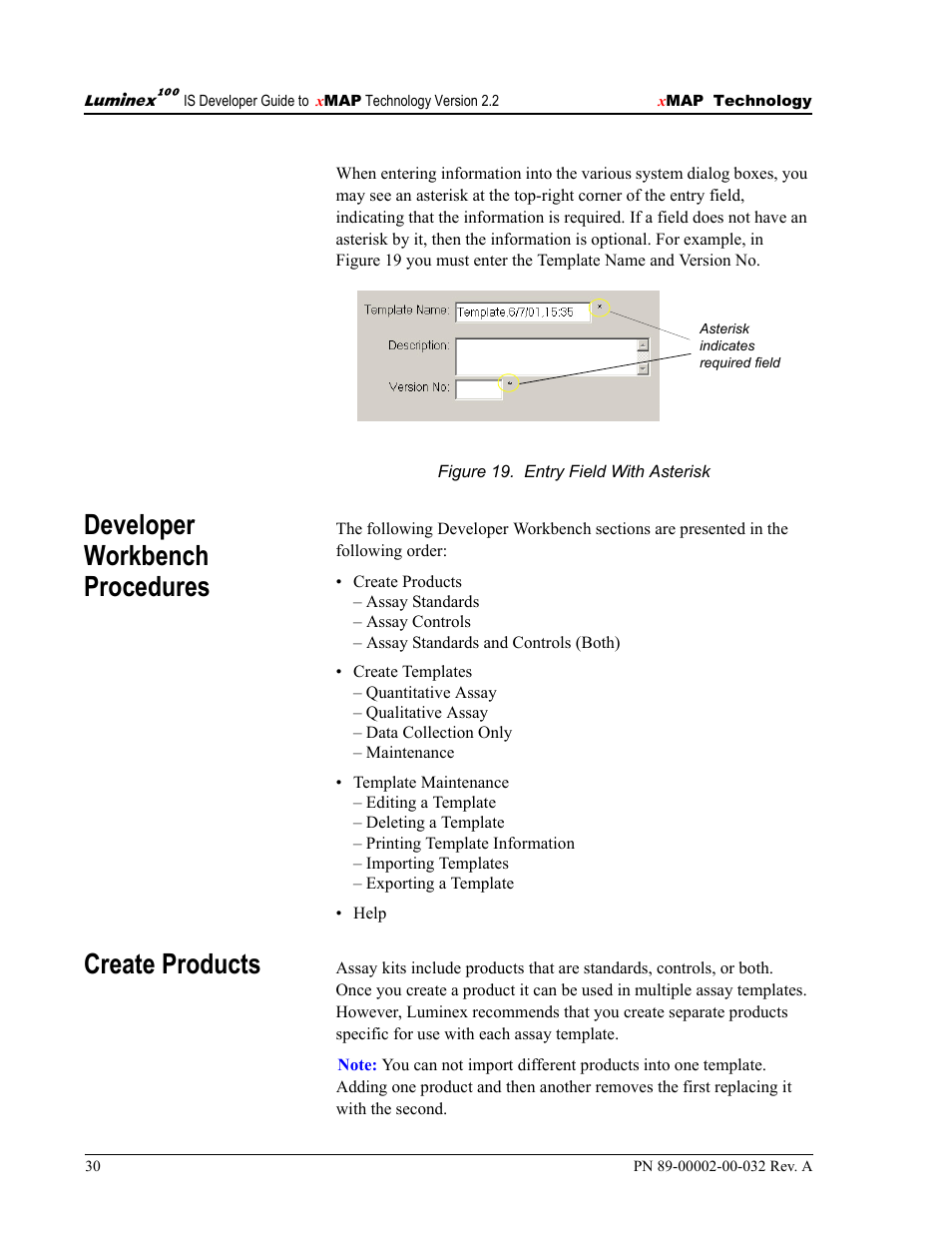 Developer workbench procedures, Create products | Luminex 100 IS Version 2.2 User Manual | Page 36 / 96