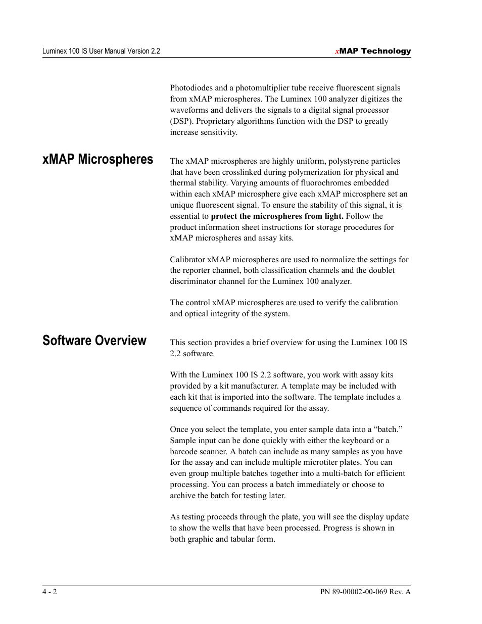 Xmap microspheres, Software overview | Luminex 100 IS Version 2.2 User Manual | Page 42 / 246