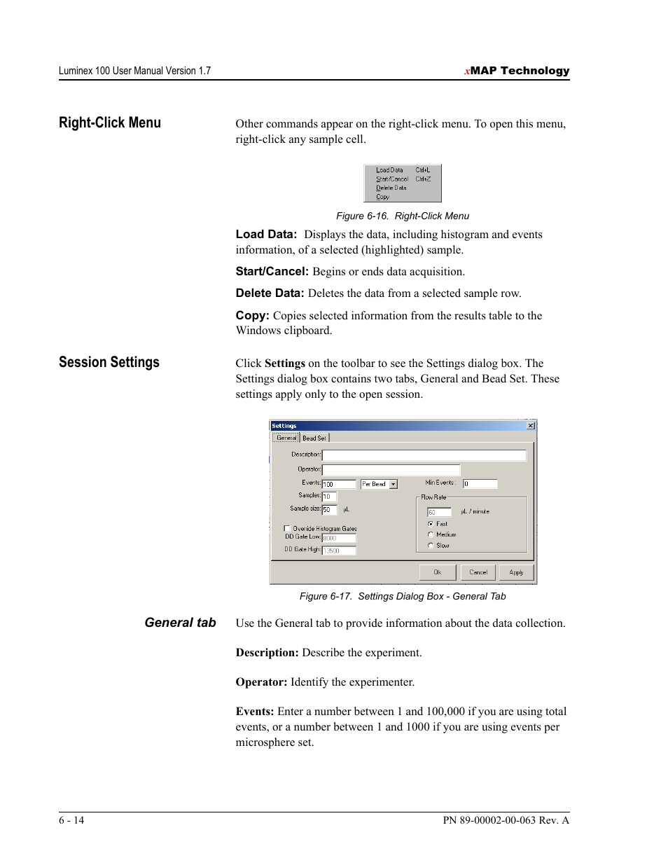 Right-click menu, Session settings | Luminex 100 User Manual Version 1.7 User Manual | Page 64 / 146