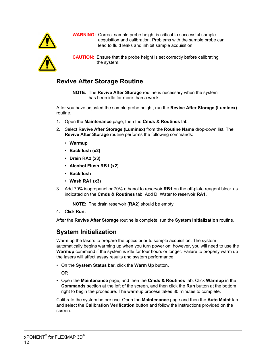 Revive after storage routine, System initialization, Running the system initialization routine | Luminex xPONENT 4.2 for FLEXMAP User Manual | Page 26 / 148