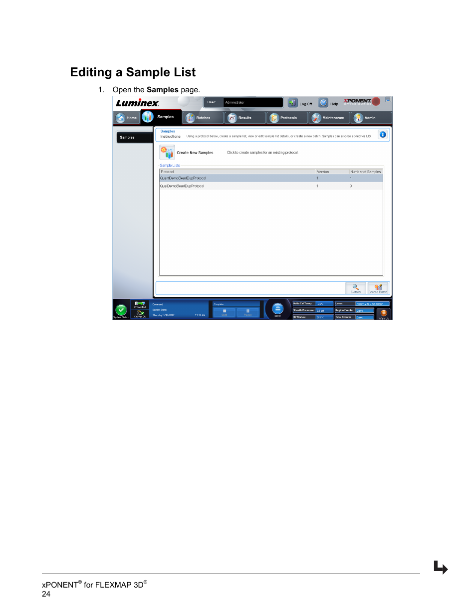 Editing a sample list | Luminex xPONENT 4.2 for FLEXMAP User Manual | Page 38 / 148