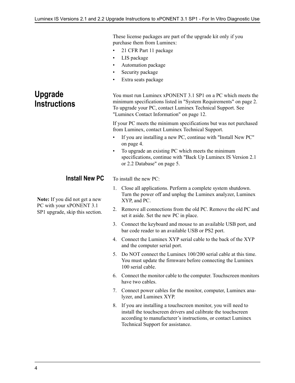 Upgrade instructions, Install new pc | Luminex IS 2.1_2.2 to xPONENT 3.1 Rev 2 Upgrade Instructions User Manual | Page 8 / 16