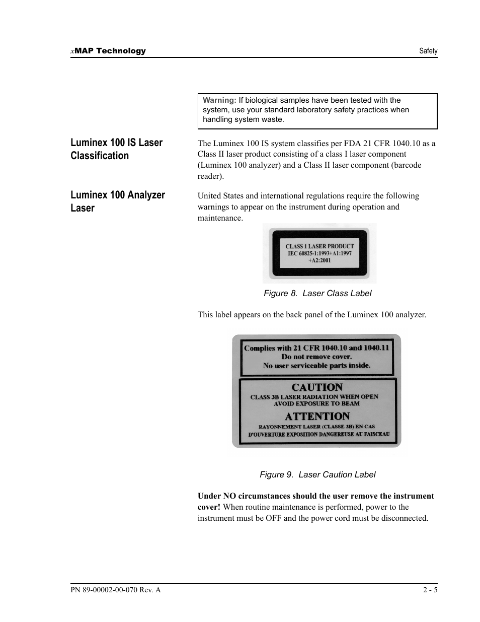 Luminex 100 is laser classification, Luminex 100 analyzer laser | Luminex 100 IS User Manual, Version 2.1 User Manual | Page 19 / 188