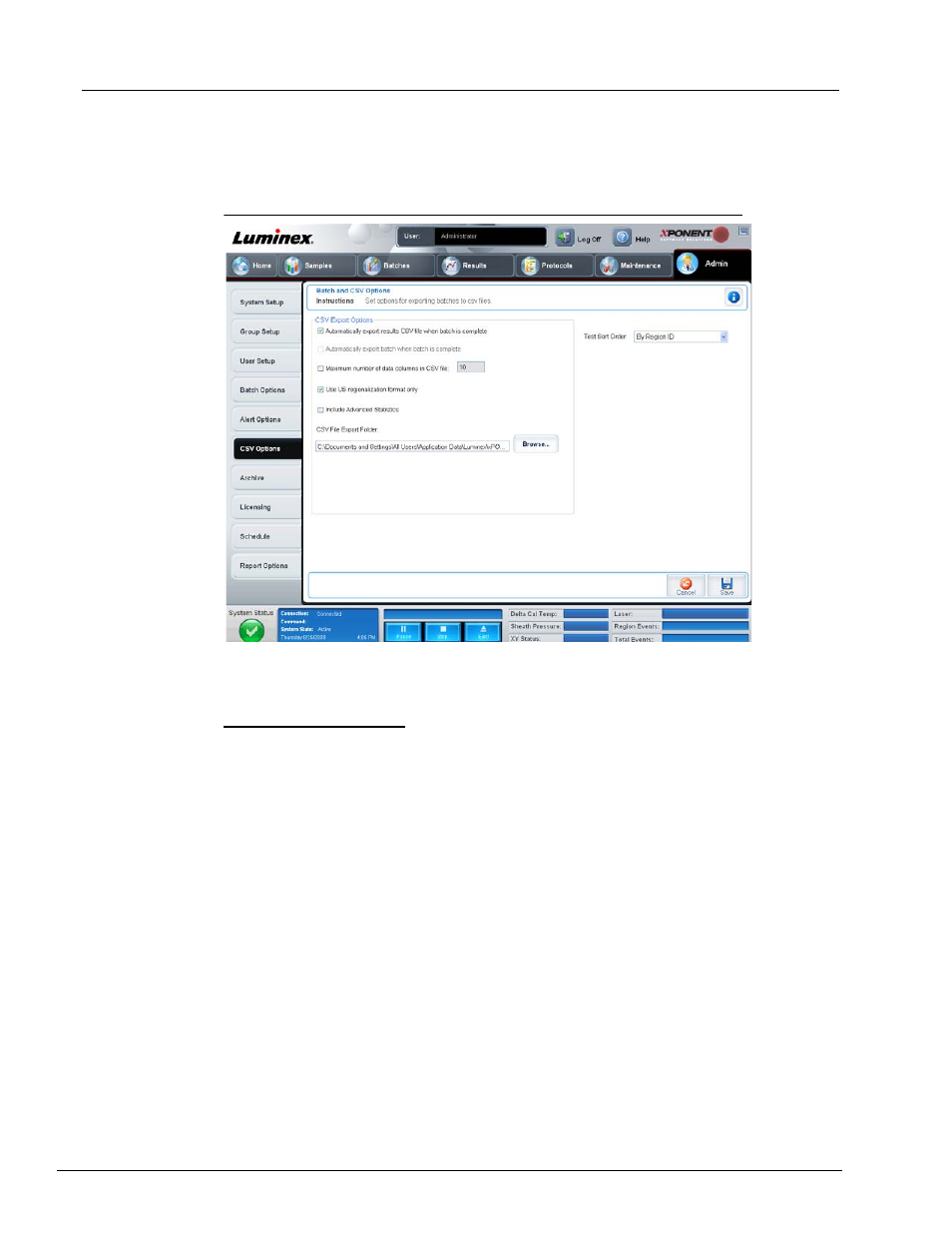 Csv options tab, Csv export options | Luminex xPONENT 3.1 User Manual | Page 95 / 140