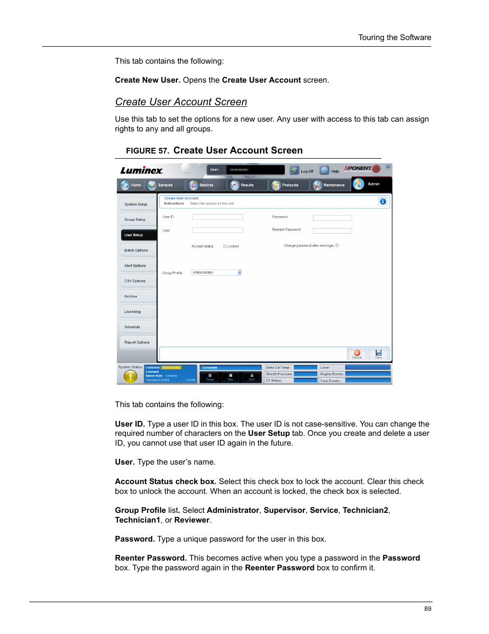 Create user account screen | Luminex xPONENT 4.0 SP1 User Manual | Page 101 / 152