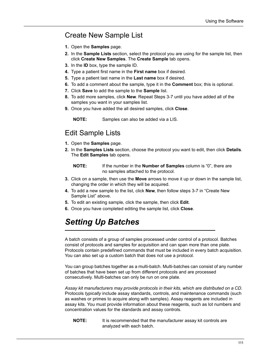 Create new sample list, Edit sample lists, Setting up batches | Luminex xPONENT 4.0 SP1 User Manual | Page 123 / 152