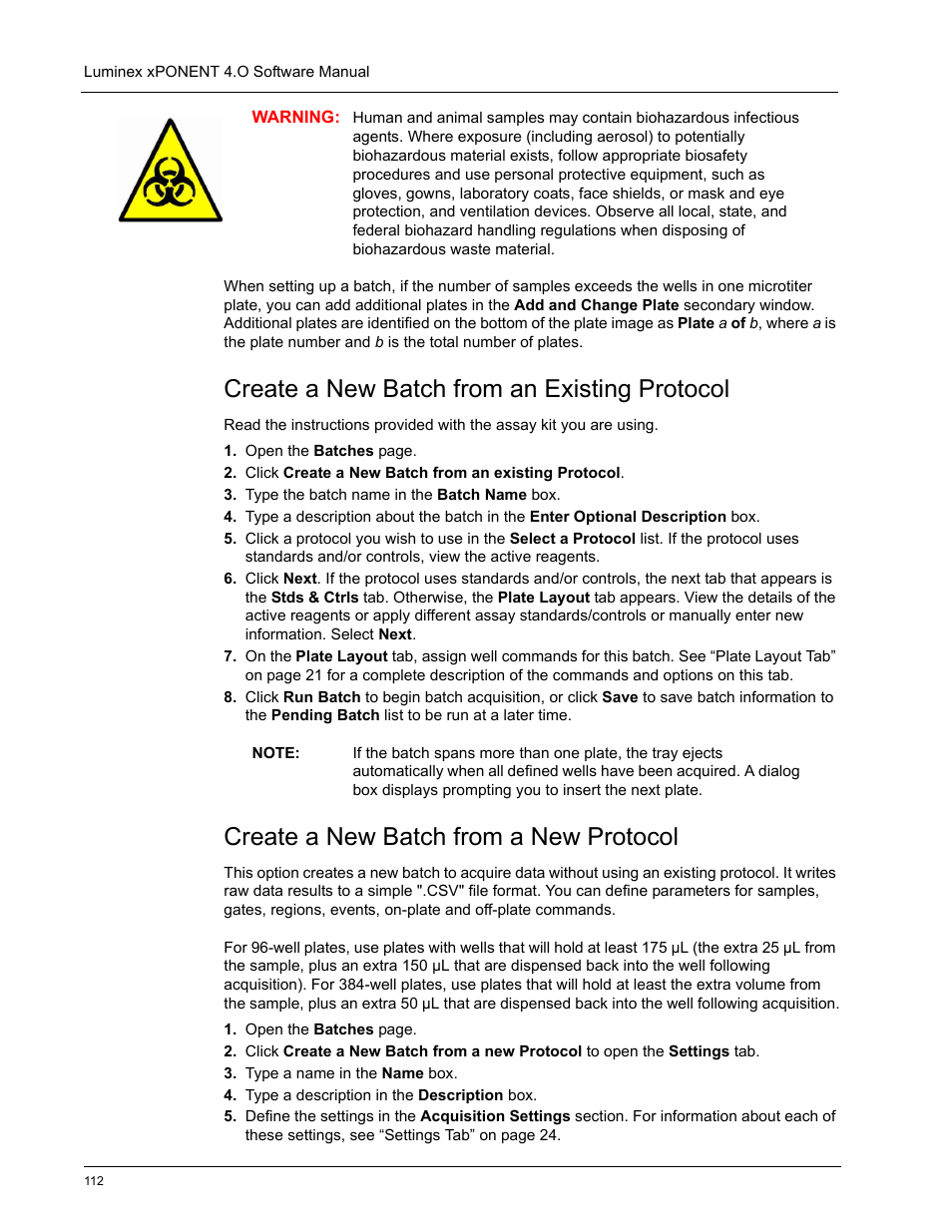 Create a new batch from an existing protocol, Create a new batch from a new protocol | Luminex xPONENT 4.0 SP1 User Manual | Page 124 / 152