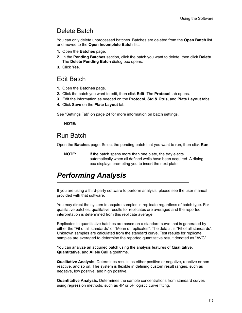 Delete batch, Edit batch, Run batch | Performing analysis | Luminex xPONENT 4.0 SP1 User Manual | Page 127 / 152