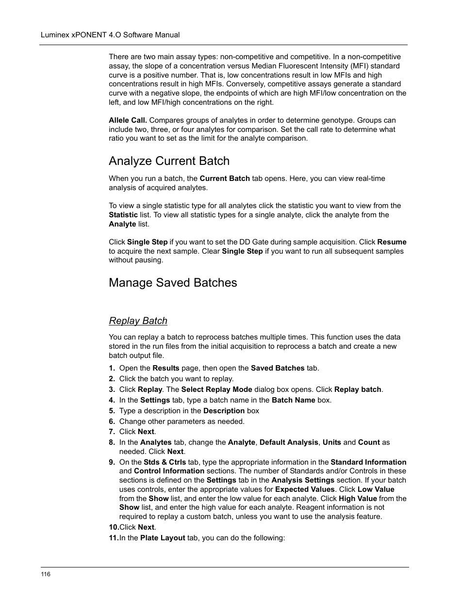 Analyze current batch, Manage saved batches, Replay batch | Luminex xPONENT 4.0 SP1 User Manual | Page 128 / 152