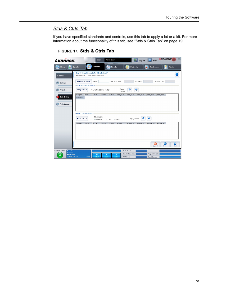 Stds & ctrls tab | Luminex xPONENT 4.0 SP1 User Manual | Page 43 / 152