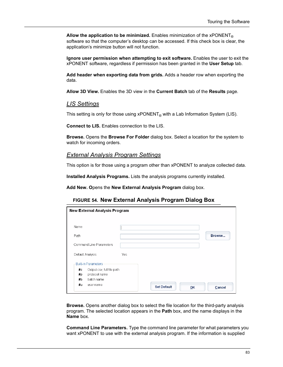 Lis settings, External analysis program settings | Luminex xPONENT 4.0 SP1 User Manual | Page 95 / 152