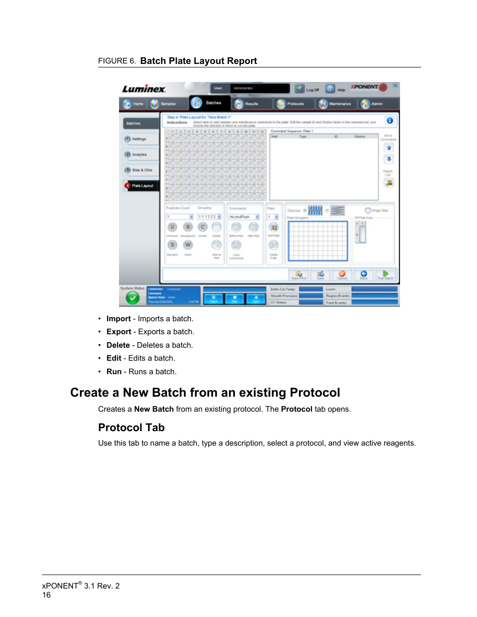 Create a new batch from an existing protocol, Protocol tab | Luminex xPONENT 3.1 Rev 2 User Manual | Page 29 / 145