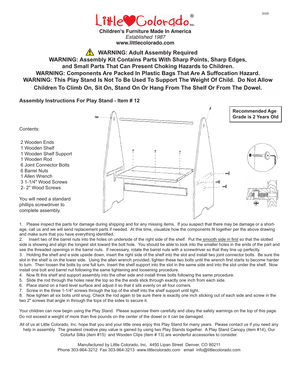 Little Colorado Play Stand 12 User Manual | 2 pages