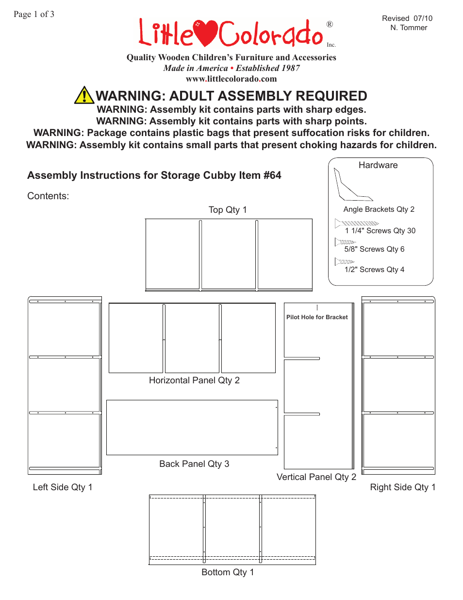 Little Colorado Storage Cubby 64 User Manual | 3 pages