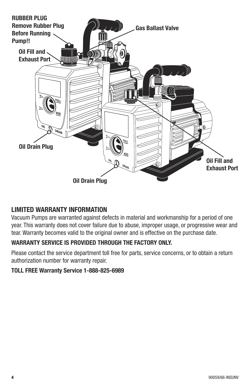 Limited warranty information | Mastercool 90066-2V-110 6 CFM VACUUM PUMP (TWO STAGE) User Manual | Page 4 / 4