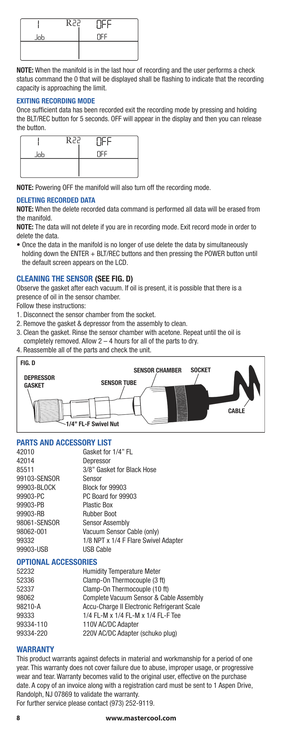 Mastercool 90413 4-way Valve Digital Manifold User Manual | Page 8 / 48