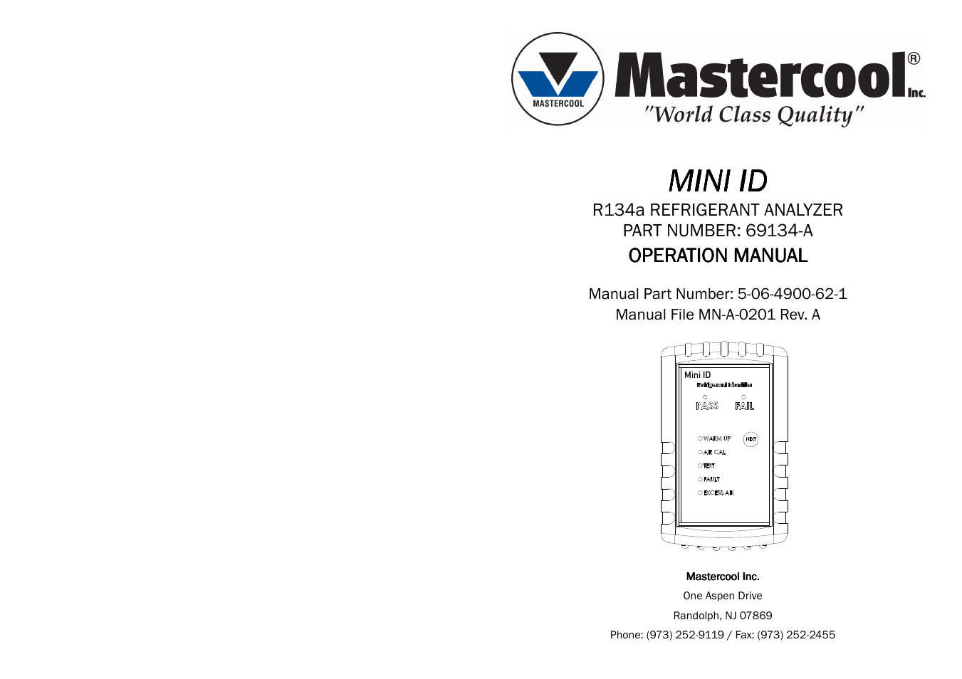 Mastercool 69134-A REFRIGERANT IDENTIFIER FOR R134a User Manual | 8 pages