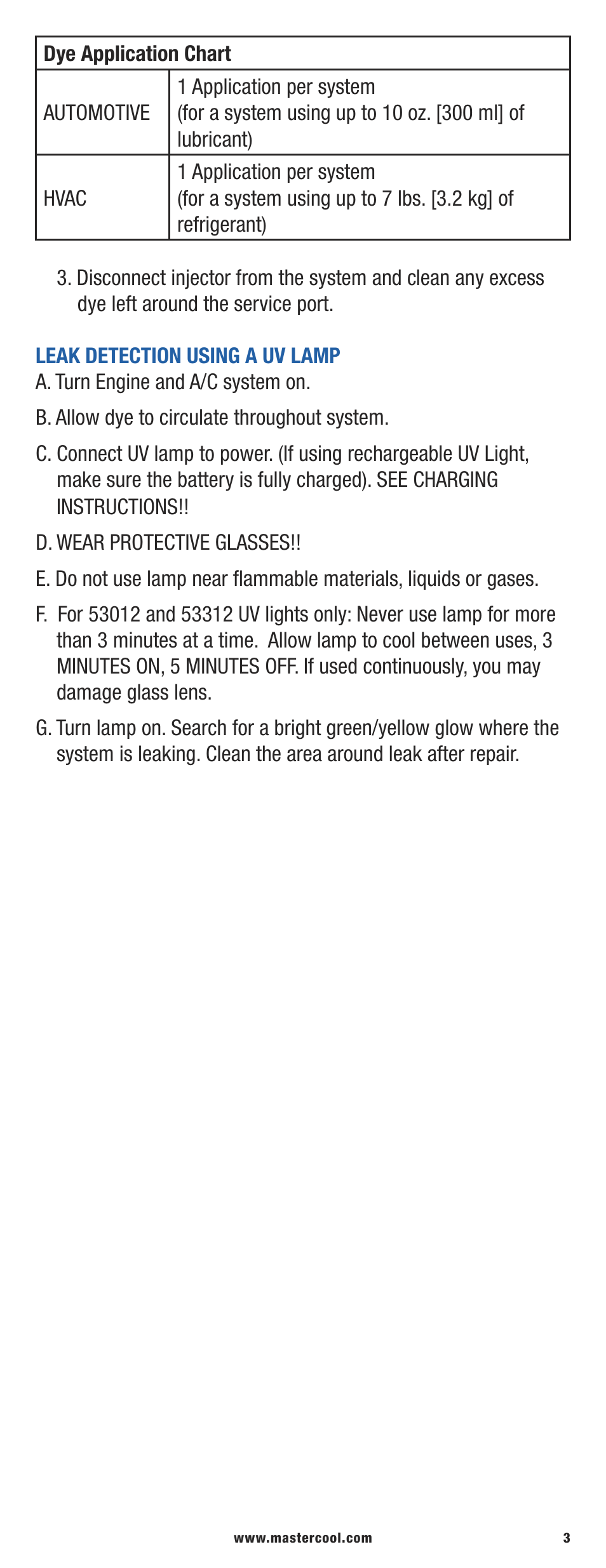Mastercool 53451-C-220 UV LEAK LOCATOR KITS User Manual | Page 3 / 16