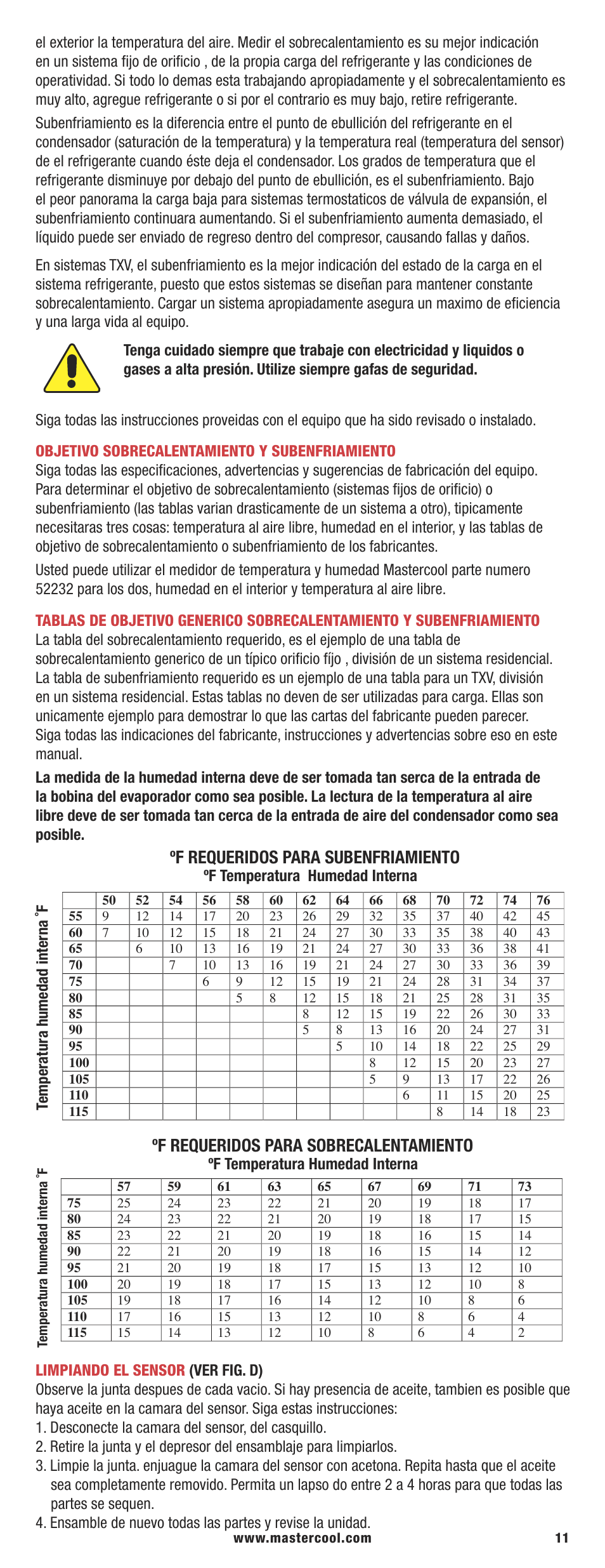 Temperatura humedad interna ˚f | Mastercool 99773-AR HVAC Digital Manifold User Manual | Page 11 / 12