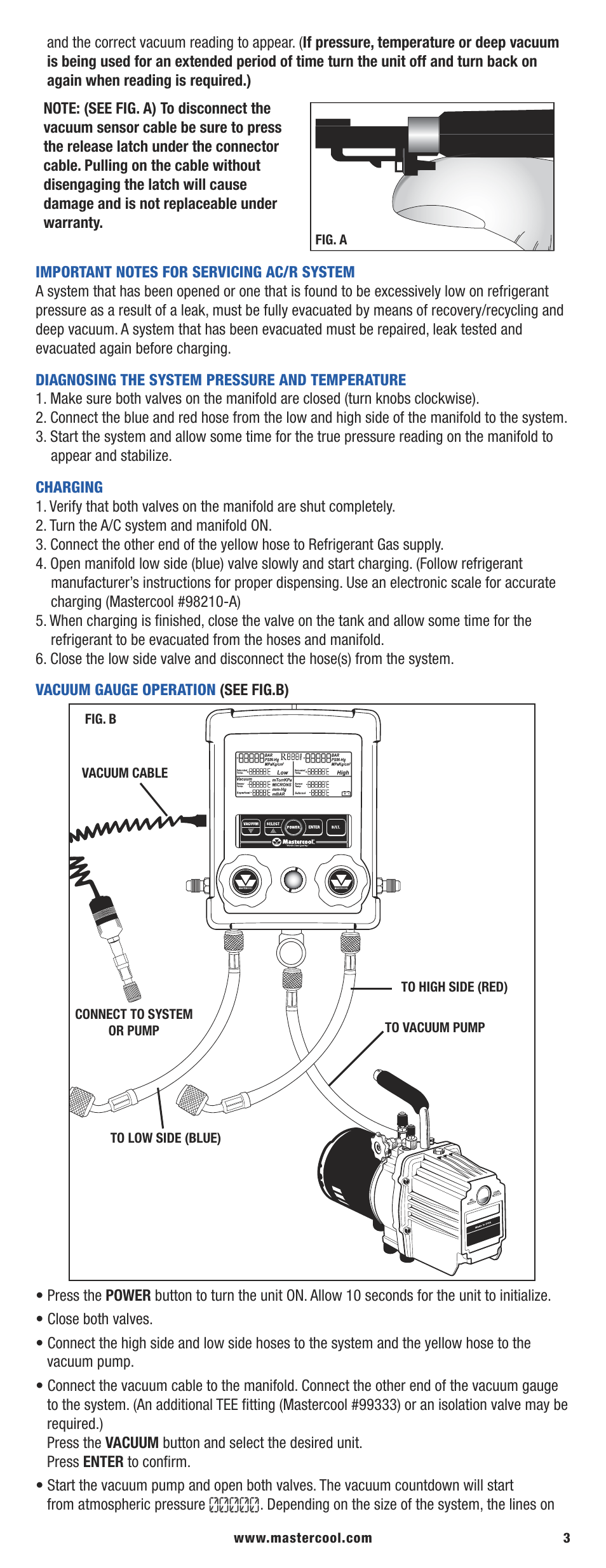 Mastercool 99773-AR HVAC Digital Manifold User Manual | Page 3 / 12