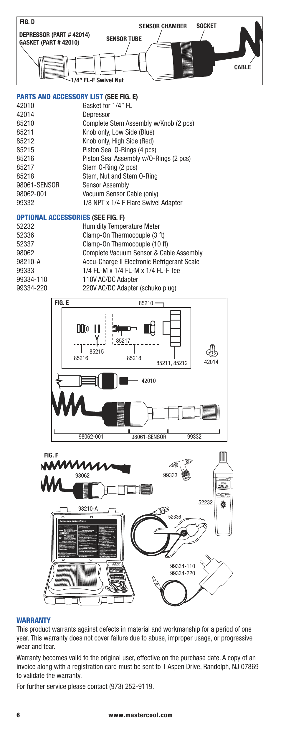 Fig. e, Fig. f | Mastercool 99773-AR HVAC Digital Manifold User Manual | Page 6 / 12
