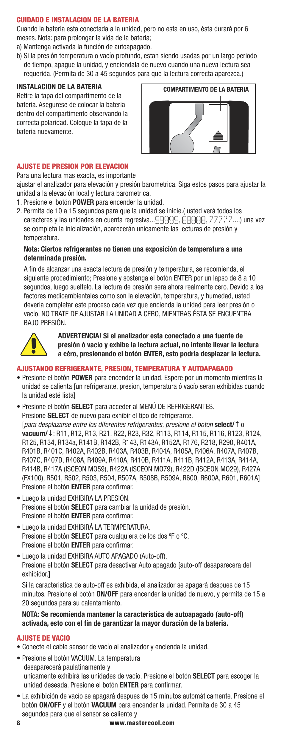 Mastercool 99773-AR HVAC Digital Manifold User Manual | Page 8 / 12