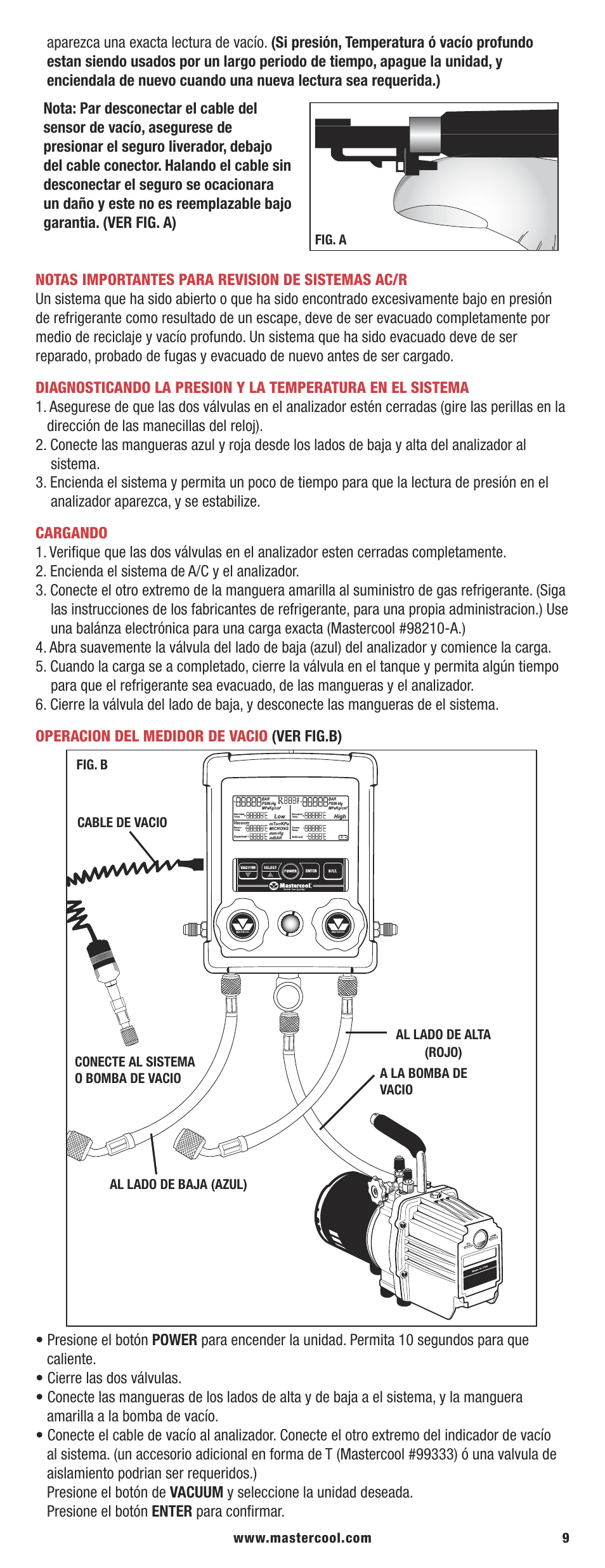 Mastercool 99773-AR HVAC Digital Manifold User Manual | Page 9 / 12
