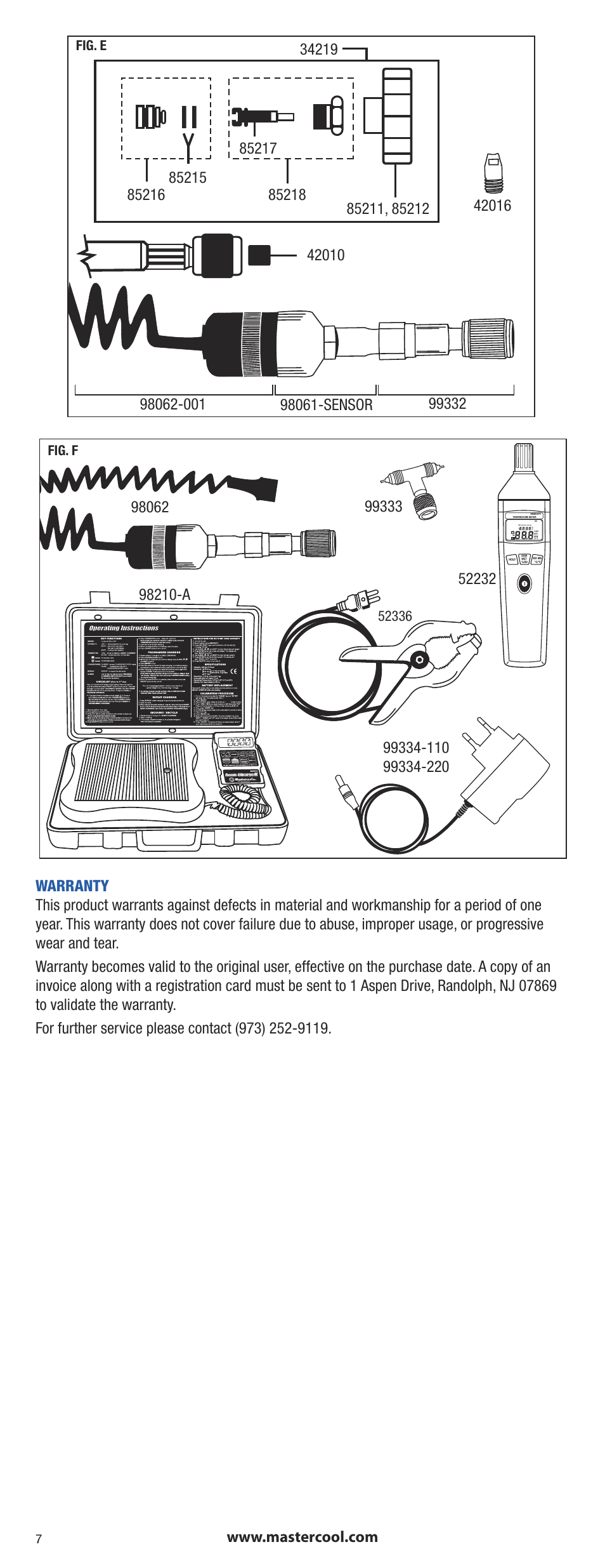Fig. e, Fig. f | Mastercool 99663*A HVAC Digital Manifold User Manual | Page 6 / 6