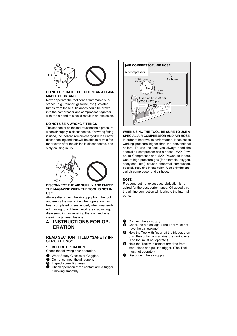 Instructions for op- eration | MAX HS130(CE) User Manual | Page 9 / 14