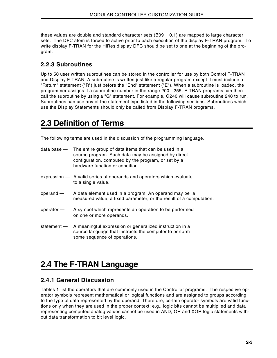 3 definitions of terms, 4 the f-tran language, 3 definition of terms | Micromod Micro-DCI: 53MC5000 Multi-Loop Process Controller CUSTOMIZATION GUIDE User Manual | Page 10 / 123