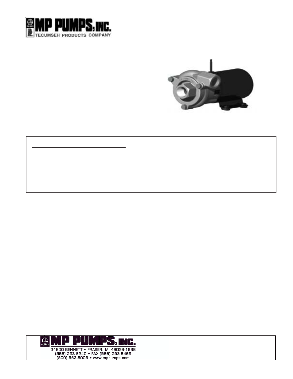 MP Pumps LI-L SQUIRT STAINLESS STEEL CENTRIFUGAL PUMP INSTRUCTION User Manual | 2 pages
