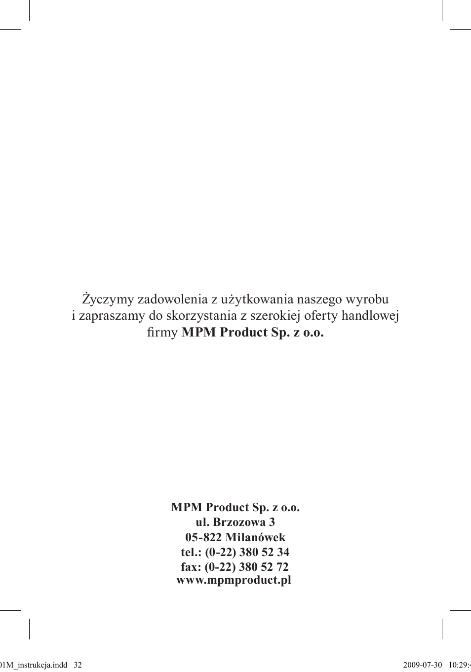 MPM MOP-01M User Manual | Page 32 / 32