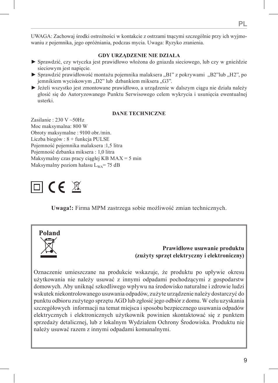 Poland | MPM Kasia 116 User Manual | Page 9 / 44