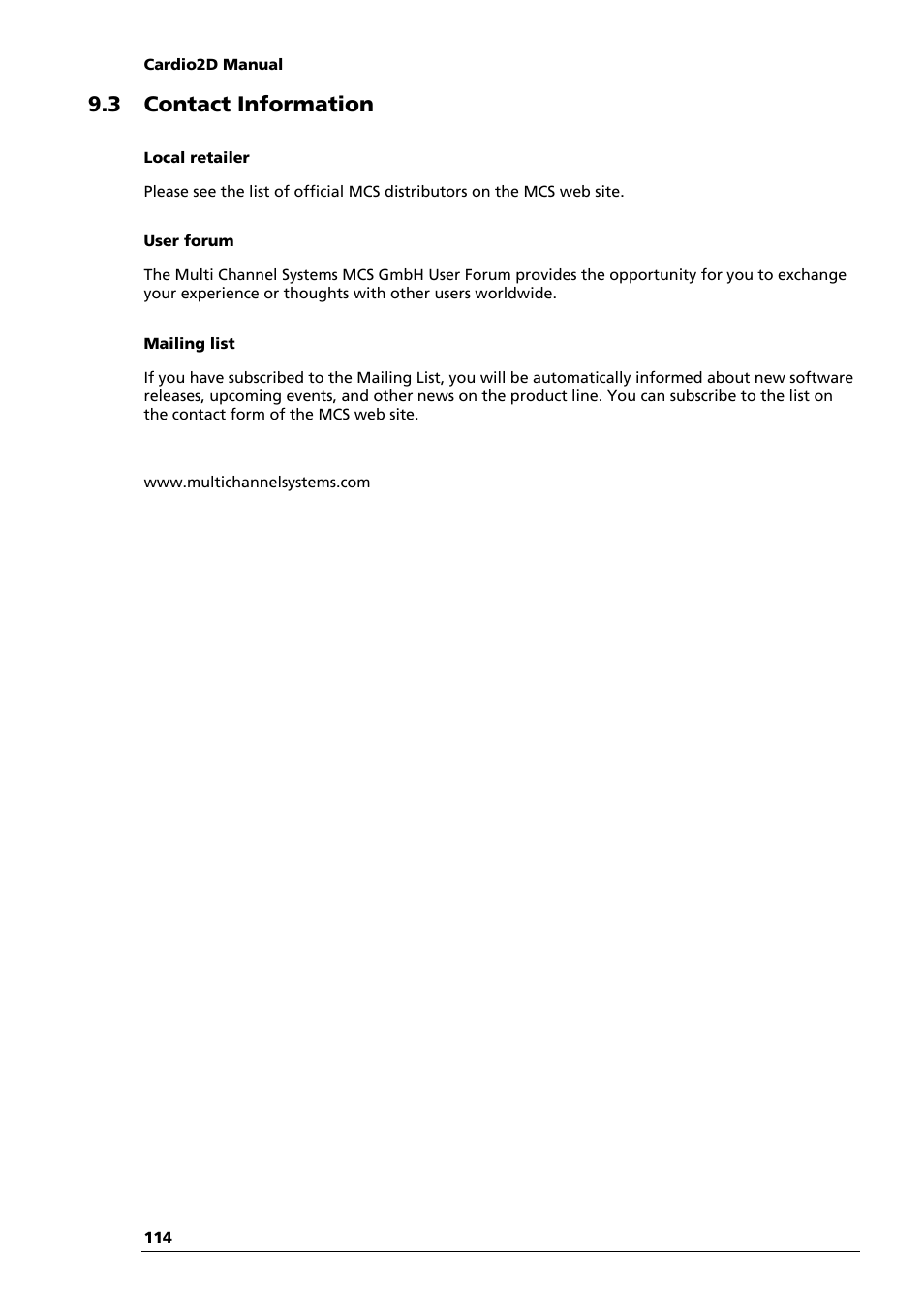 3 contact information | Multichannel Systems Cardio2D Manual User Manual | Page 118 / 123