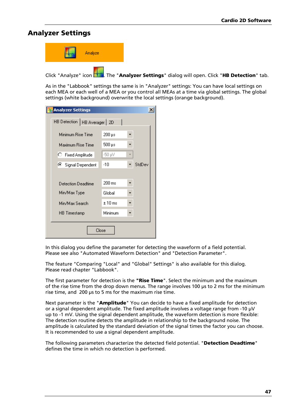 Analyzer settings | Multichannel Systems Cardio2D Manual User Manual | Page 51 / 123