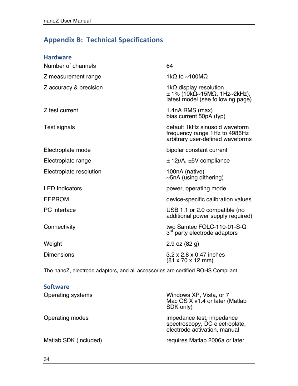 Appendix b: technical specifications | Multichannel Systems nanoZ manual User Manual | Page 38 / 45