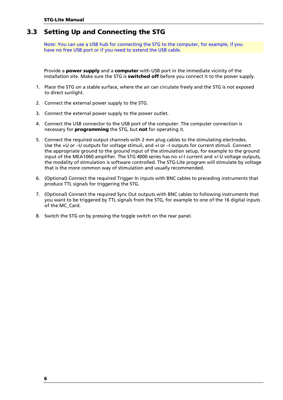 3 setting up and connecting the stg | Multichannel Systems STG-Lite Manual User Manual | Page 10 / 27