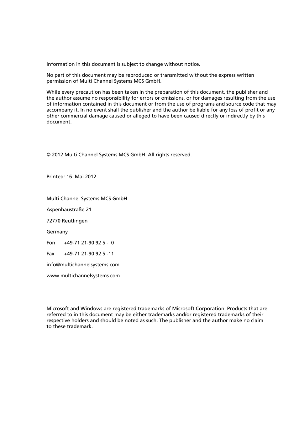 Multichannel Systems HiClamp Manual User Manual | Page 3 / 81