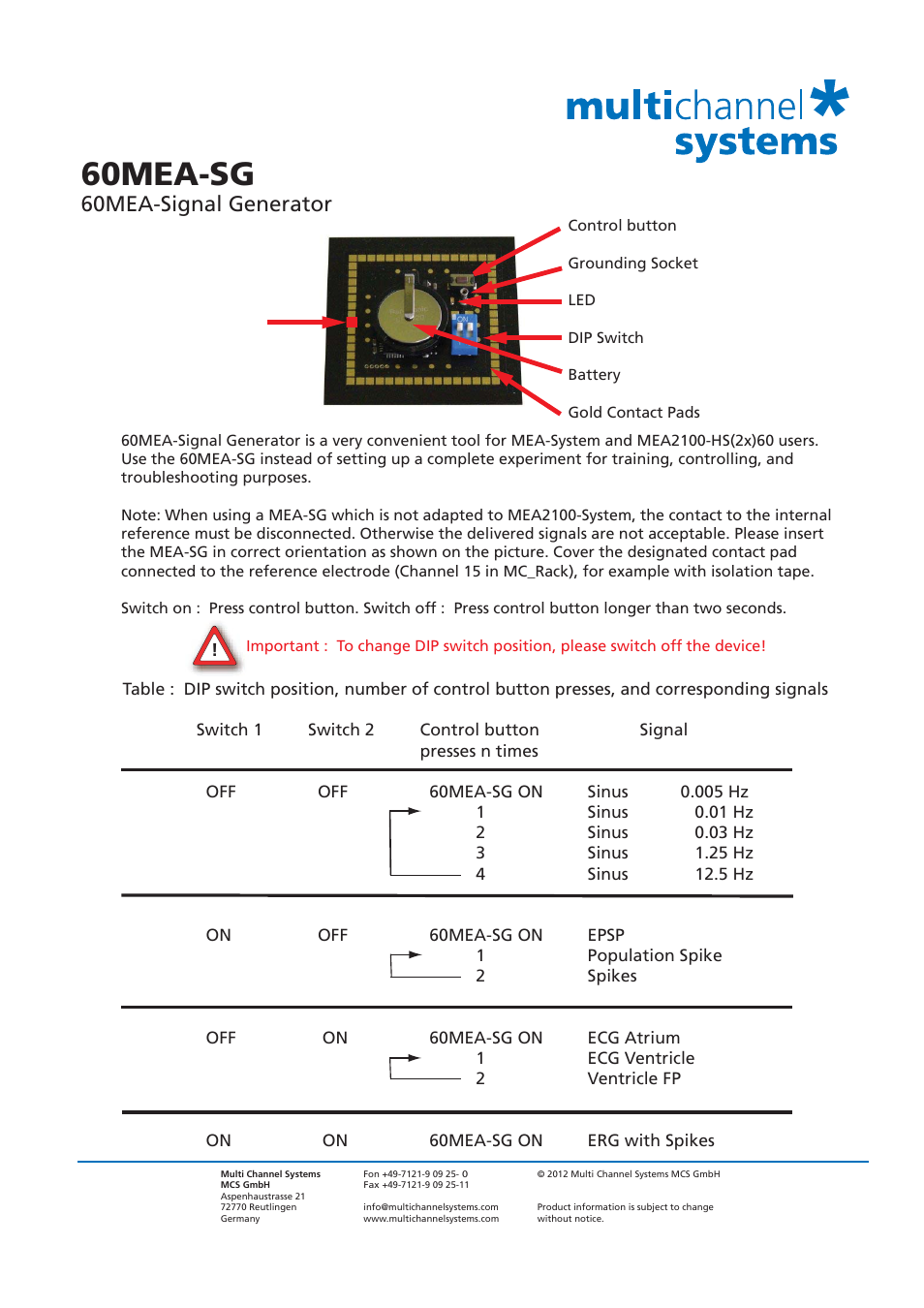 60mea-sg, 60mea-signal generator | Multichannel Systems MEA_Signal_Generator Manual User Manual | Page 23 / 29
