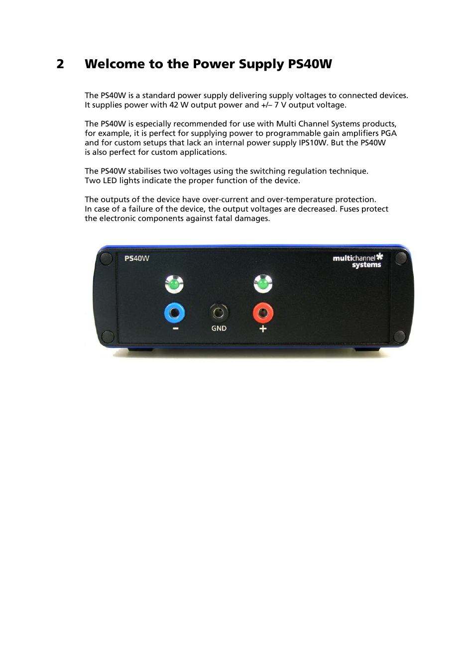 2welcome to the power supply ps40w | Multichannel Systems PS40W Manual User Manual | Page 6 / 9