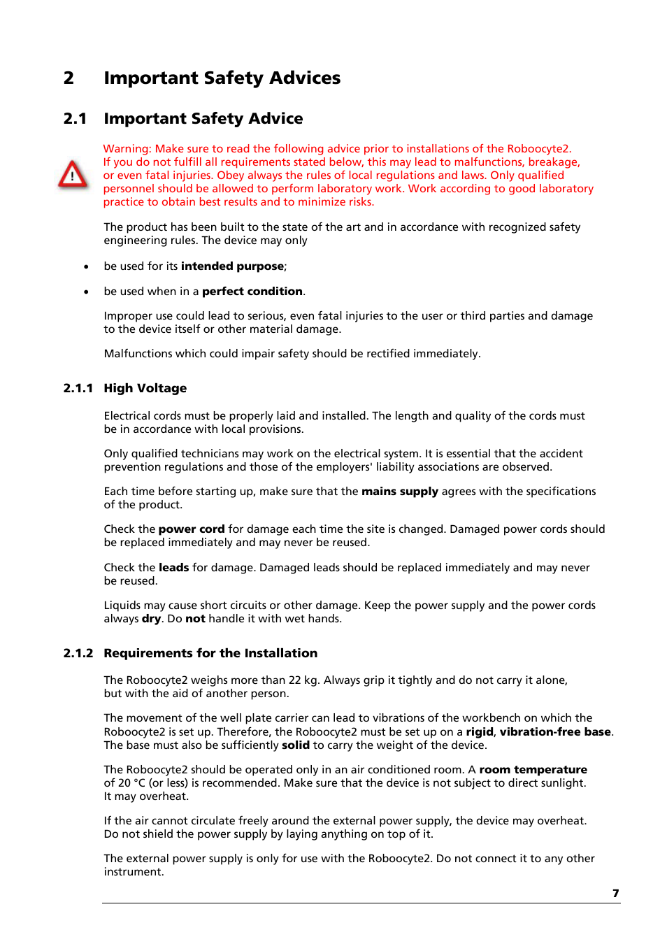 2 important safety advices, 1 important safety advice | Multichannel Systems Roboocyte2 Manual User Manual | Page 11 / 115