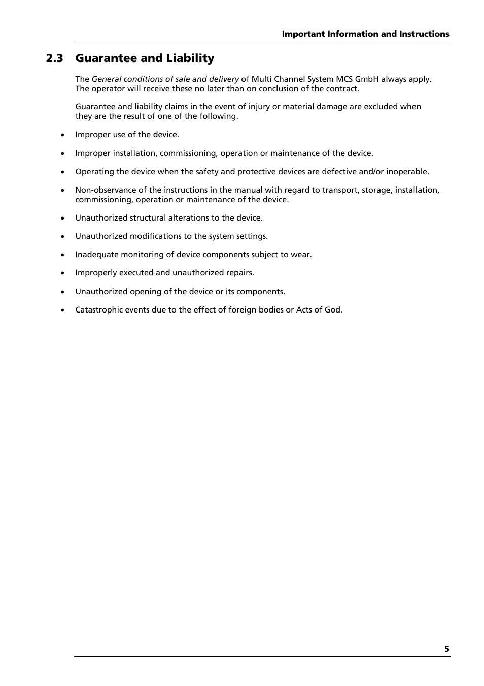 3 guarantee and liability | Multichannel Systems TC01-TC02 Manual User Manual | Page 9 / 33