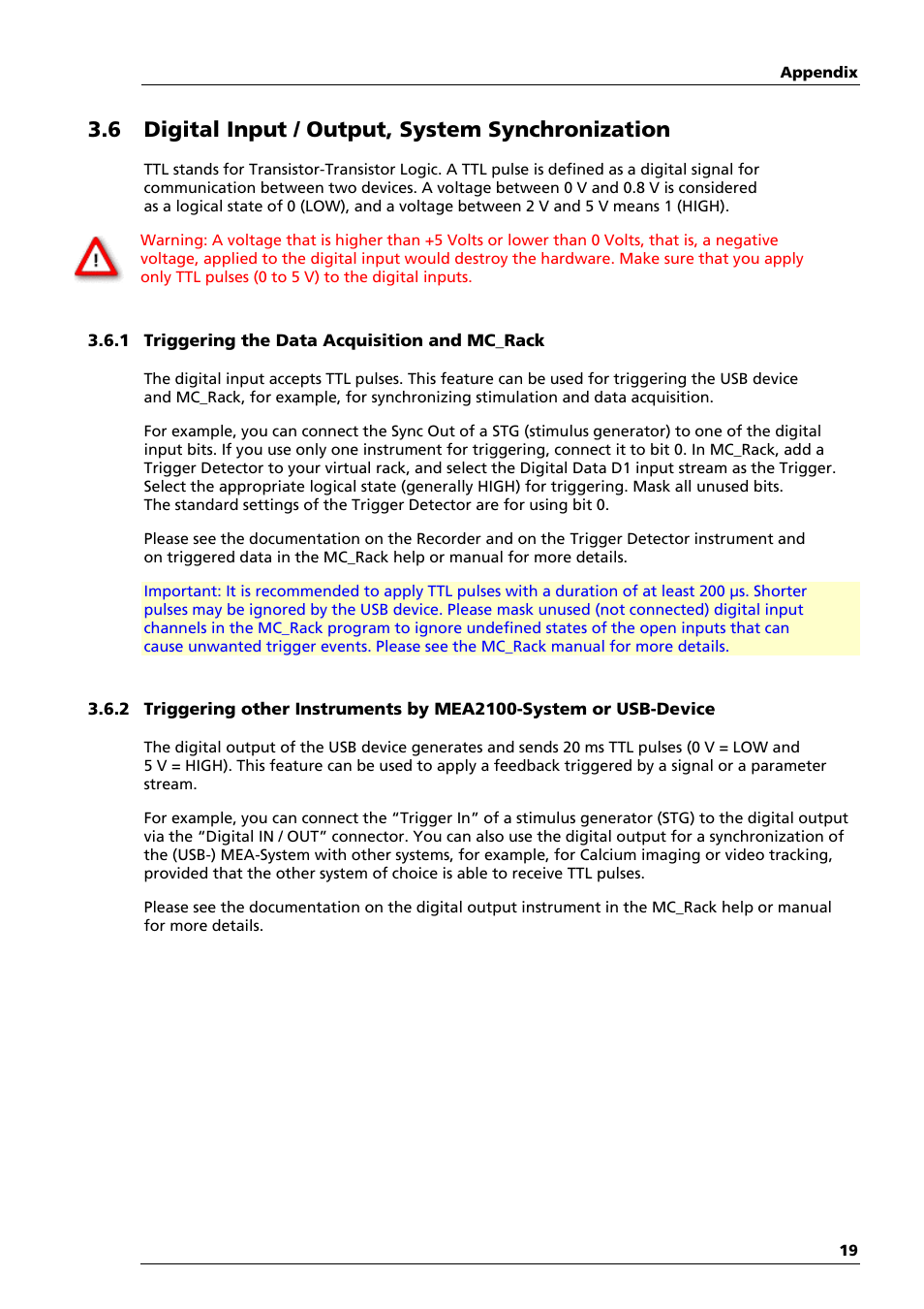 6 digital input / output, system synchronization | Multichannel Systems MEA-System Manual User Manual | Page 19 / 28